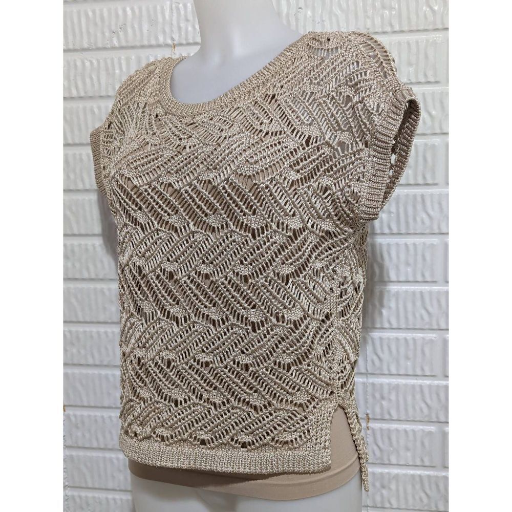 White House Black Market Women's Tan XS Openweave Beachy Feel Sweater w/ Cami